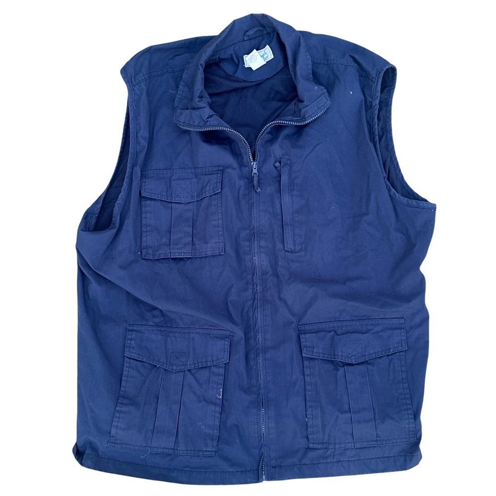 Haband Casual Joe Mens Vest XX Blue Zip Up Utility Pockets Workwear